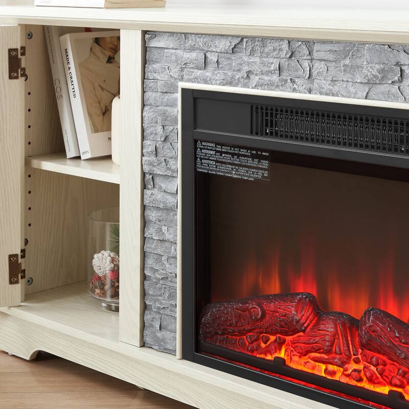 Fireplace TV Stand Faux Stone Media Console Cabinet TVs up to 75