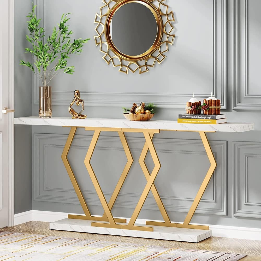 70.9 Inches Long Sofa Console Table with Stylish Metal Legs for Entryway