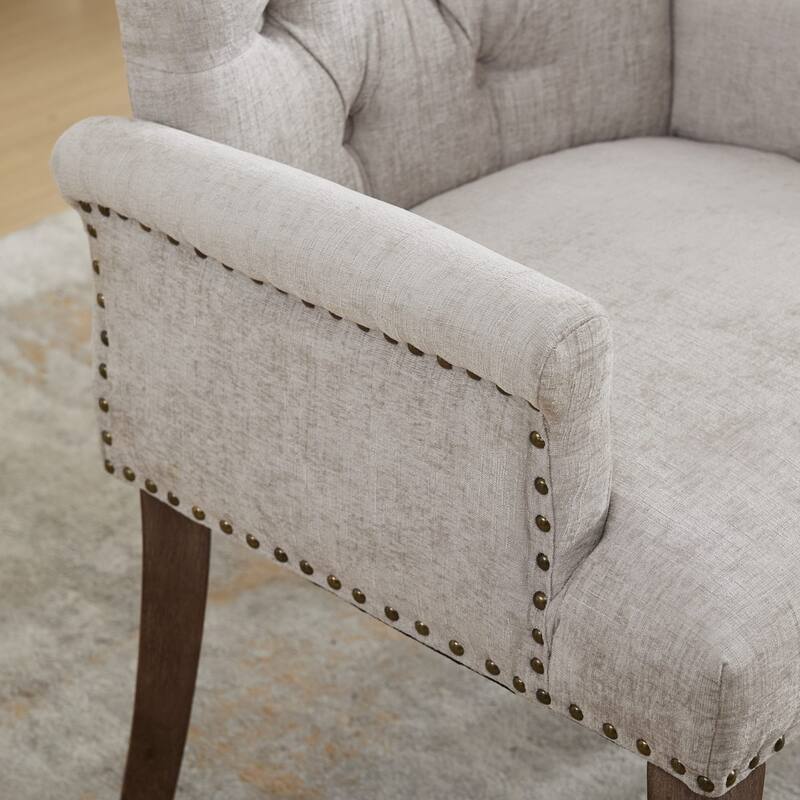 GDF Studio- Chenille Upholstered Dining Chair with Tufted Back & Curved Wood Legs, Single Pack