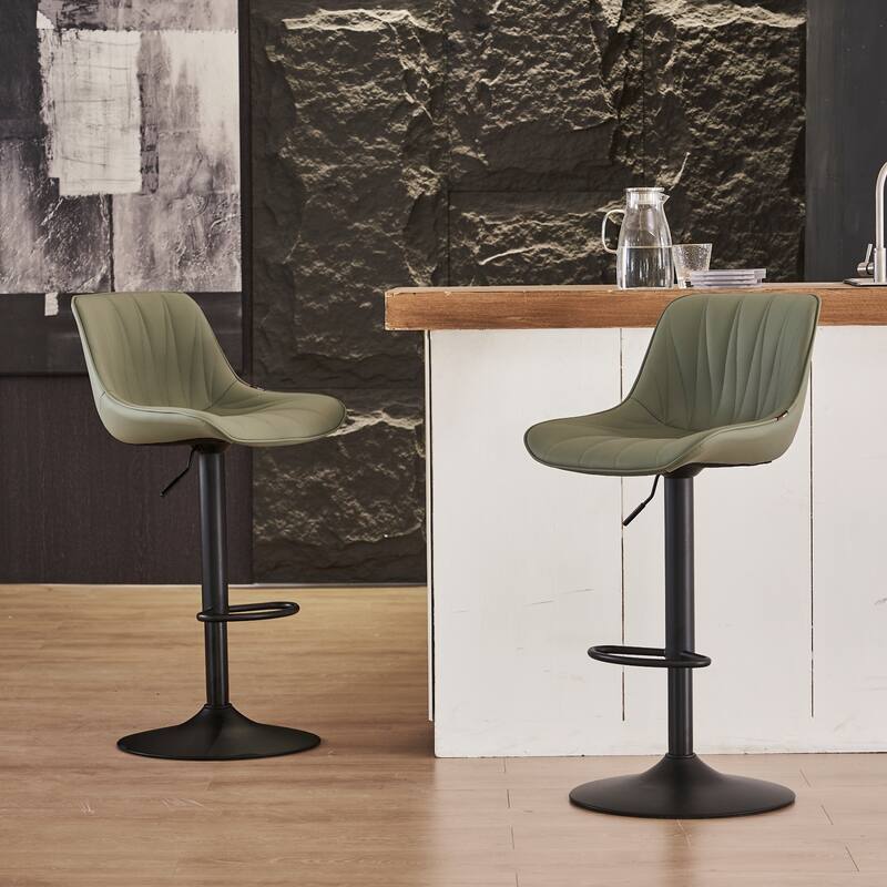 Swivel Upholstered Bar Stools Set of 2, Height Counter Stools - Olive Green