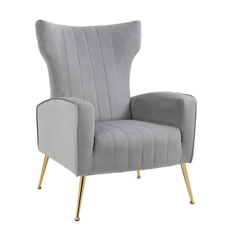 2 Set Velvet Wingback Accent Chairs with Metal Legs for Living Room