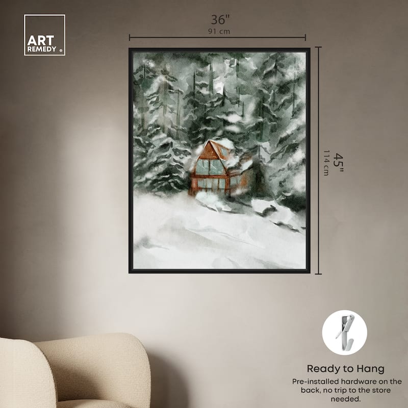 Art Remedy Winter In December Framed Landscape 1 Piece Canvas Wall Art Watercolor Style