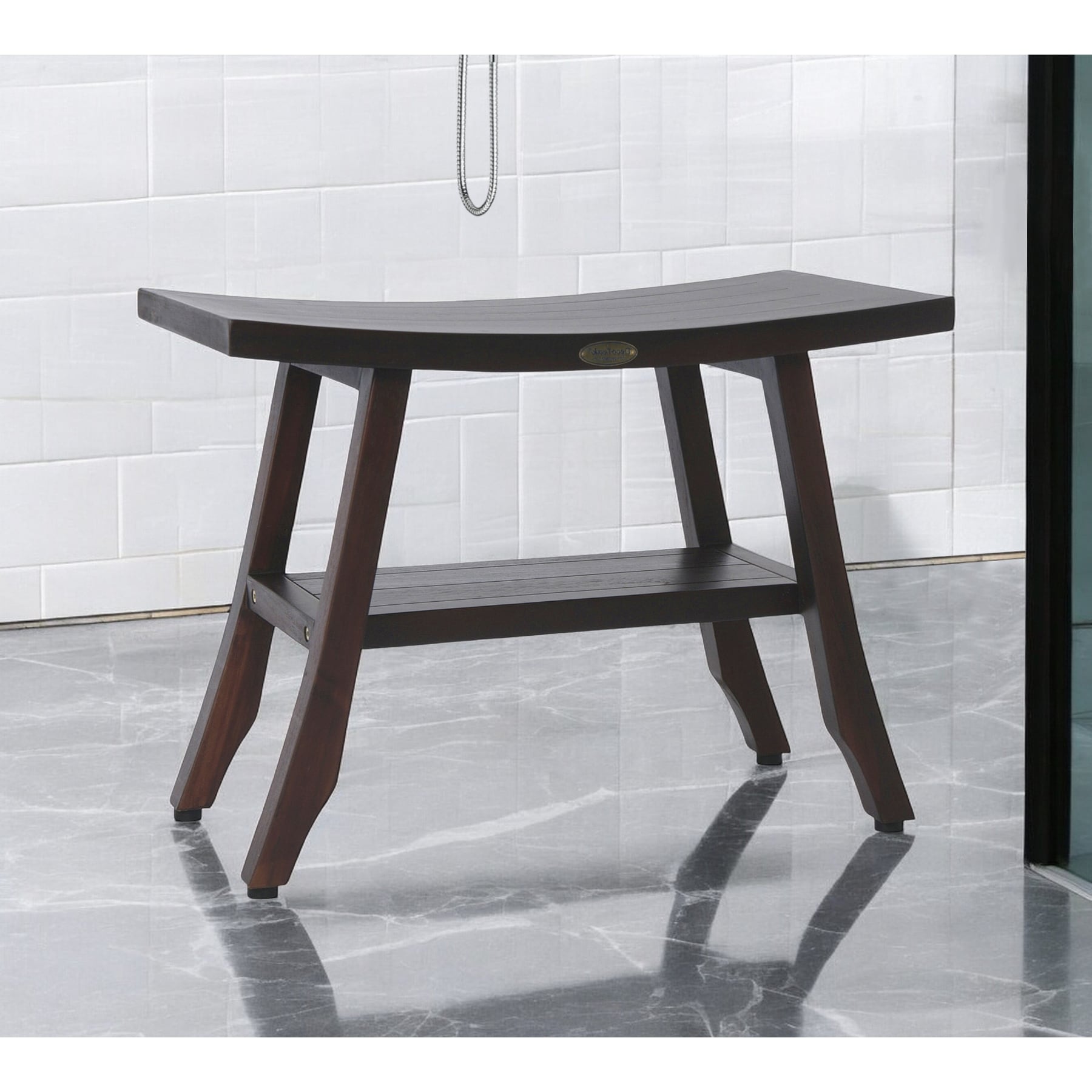 HomeRoots 24" Dark Brown Teak Shower Bench With Shelf