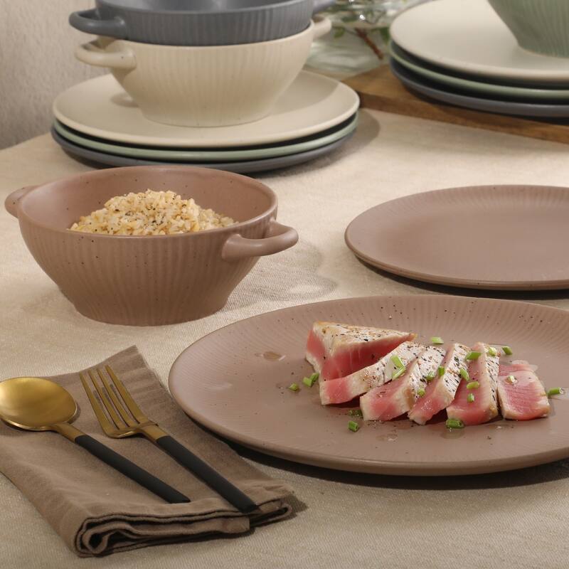 Gibson Elite Clover Hill 12-Piece Stoneware Dinnerware Set - Embossed Reactive Glaze - Service for 4