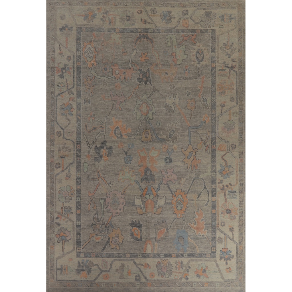 Hand Knotted Oriental 100% Wool Carpet Transitional All-Over Greys & Charcoal Oushak Area Rug - 12' 9'' X 9' 0''