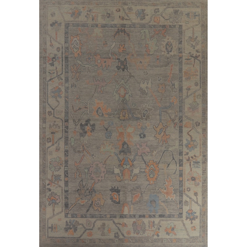 Hand Knotted Oriental 100% Wool Carpet Transitional All-Over Greys & Charcoal Oushak Area Rug - 12' 9'' X 9' 0''