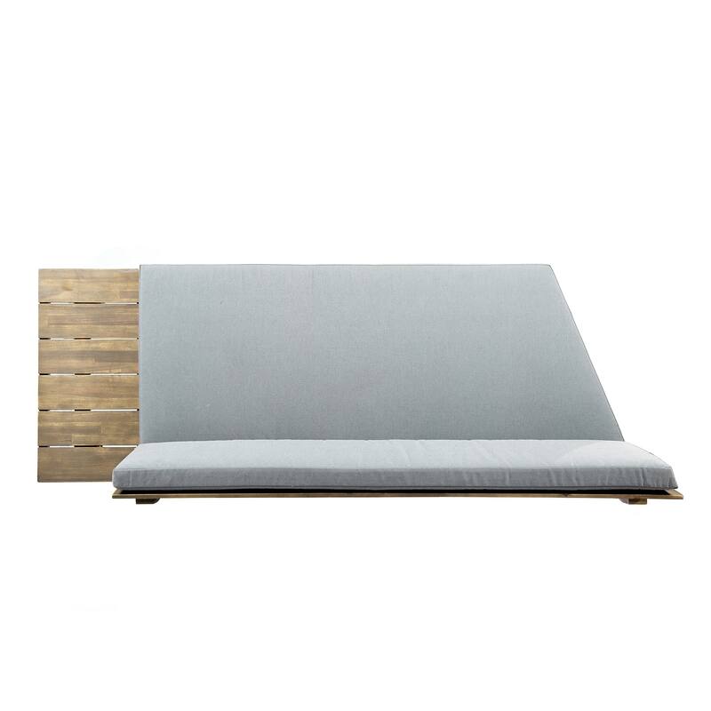 Deco Outdoor Sofa, 2 Seater, Gray Fabric, Brown Slatted Wood, 76 Inch