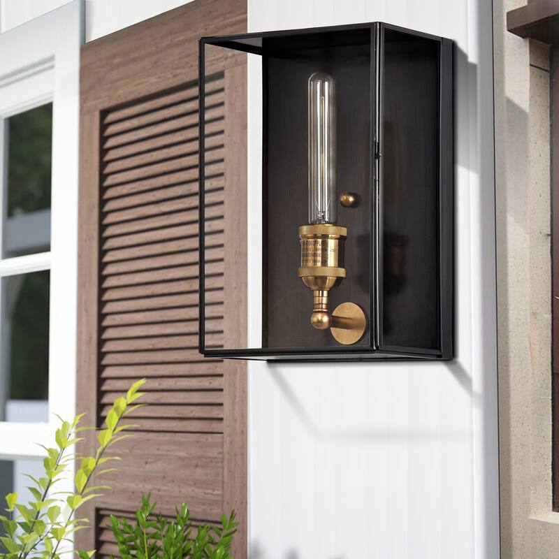Solid Brass Outdoor Wall Lantern with Tempered Clear Glass Shade