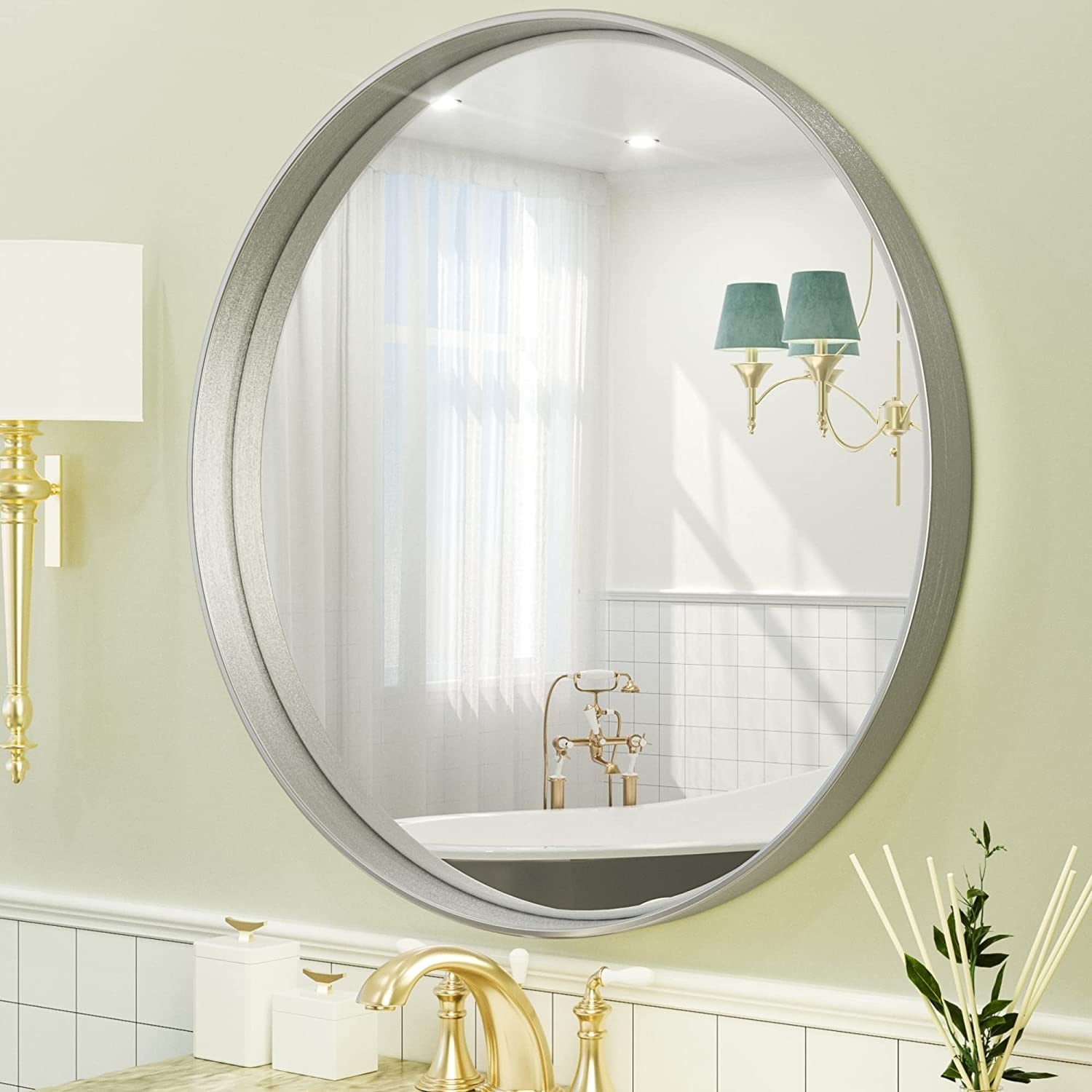 TETOTE Round Mirror Wall Mounted Bathroom Metal Frame - 30 in - Black