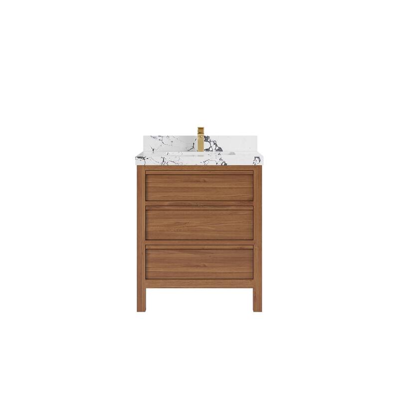 Willow Collections 30 in. W x 22 in. D Elizabeth Solid Teak Wodd Single Sink Bathroom Vanity with Countertop