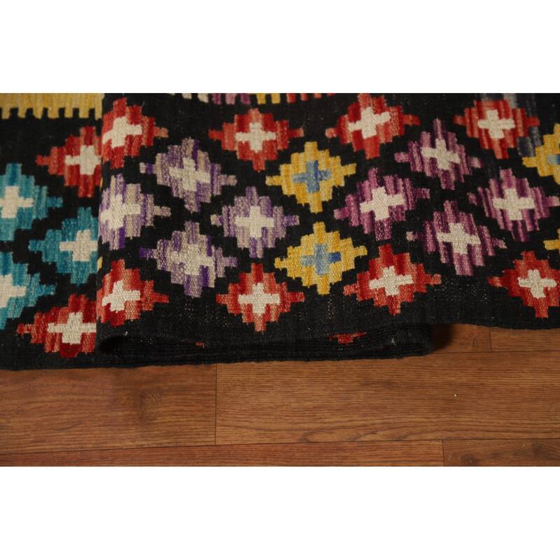 Reversible Oriental Kilim Area Rug Hand-Woven Multi-Color Wool Carpet - 8'3" x 9'8"