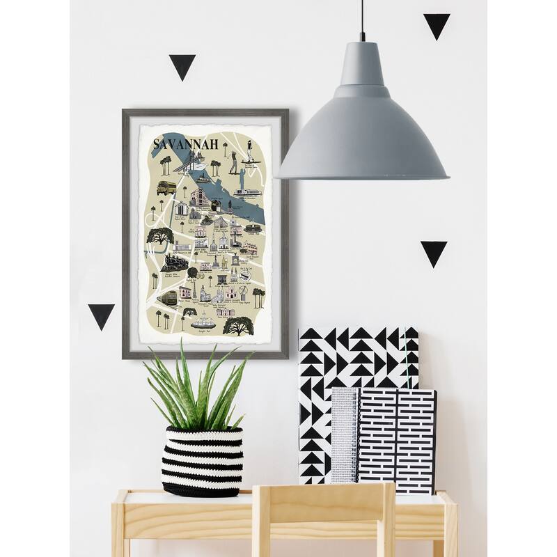 'Illustrated Map of Savannah' Framed Painting Print