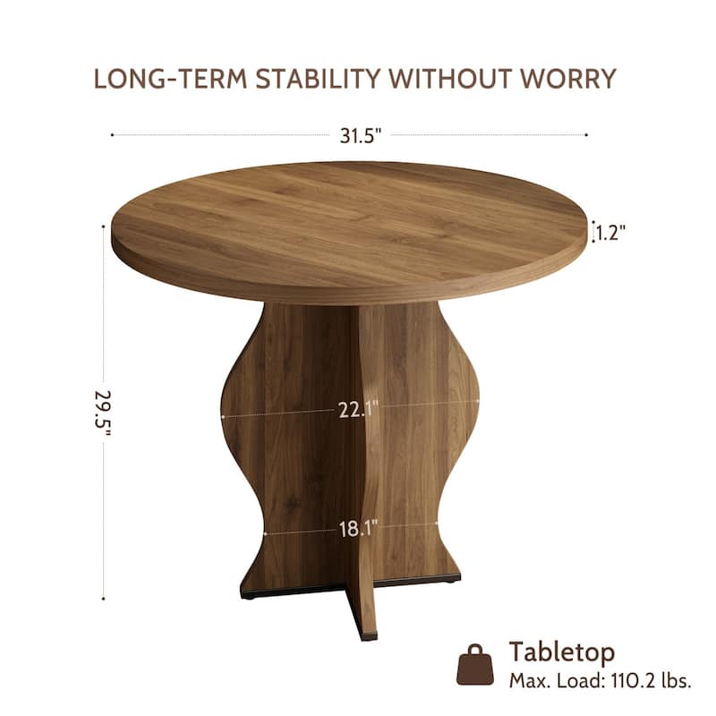 31.5" Farmhouse Wooden Round Dining Table