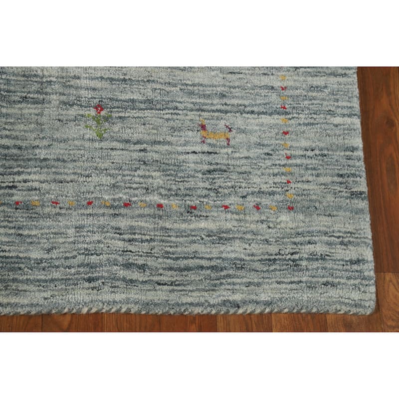 Tribal Blue Gabbeh Indian Rug Hand-Knotted Wool Carpet - 3'11" x 5'8"