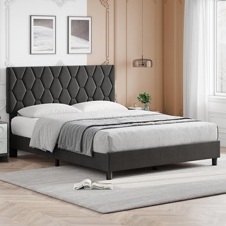 Linen Fabric Upholstered Bed Frame with Adjustable Headboard - Bed Bath ...