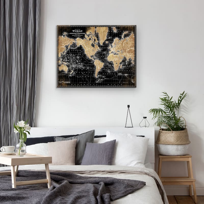 World Map on Black by Belle Maison Canvas Art Print