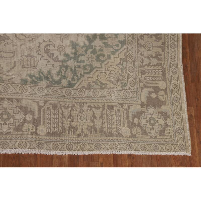 Distressed Muted Tabriz Persian Vintage Rug Handmade Wool Carpet - 9'10" x 12'8"