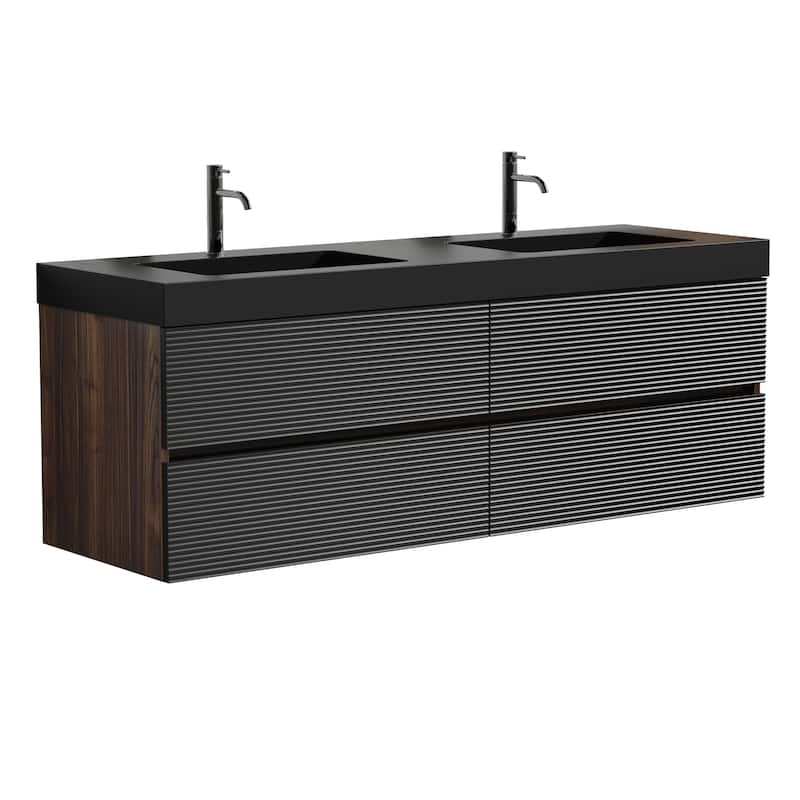 Wall Mounted Bathroom Vanity with Glossy White Solid Surface Sink