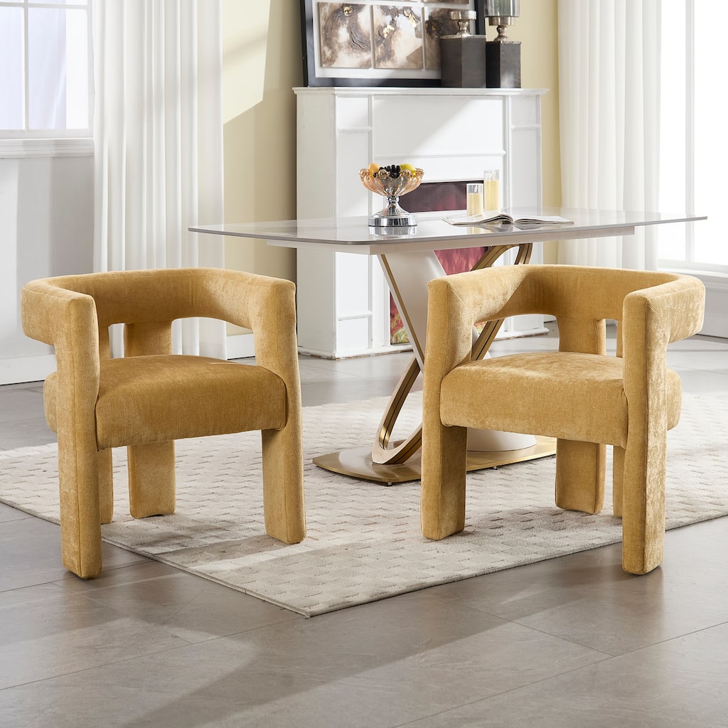 Barrel Chair Side Chair Yellow Accent Chair Set of 2, Modern Reading Chair Reception Chair Kitchen Chair