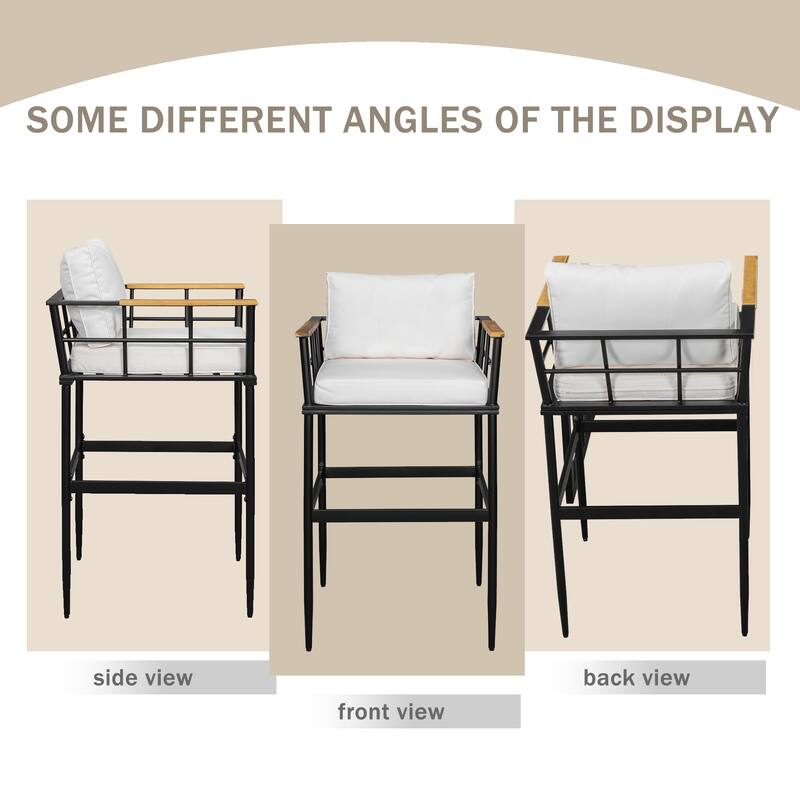 Iron Outdoor Dining Set with Acacia Wood Armrests,Perfect for Patio, Balcony, or Backyard