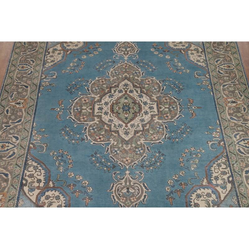 Blue Tabriz Persian Area Rug Handmade Oriental Vintage Wool Carpet - 8'2"x 11'4"