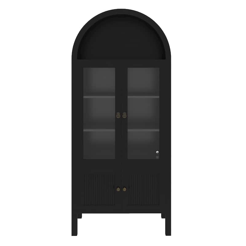 Moasis 71 Inch Tall Arched Display Cabinet with LED Lighting and Glass Doors for Living Room or Dining Room Storage
