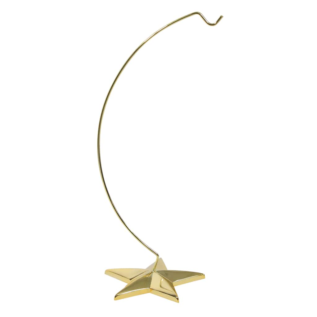 5 Point Star Metal Ornament Holder Christmas Display Stand - 12" - Gold Tone