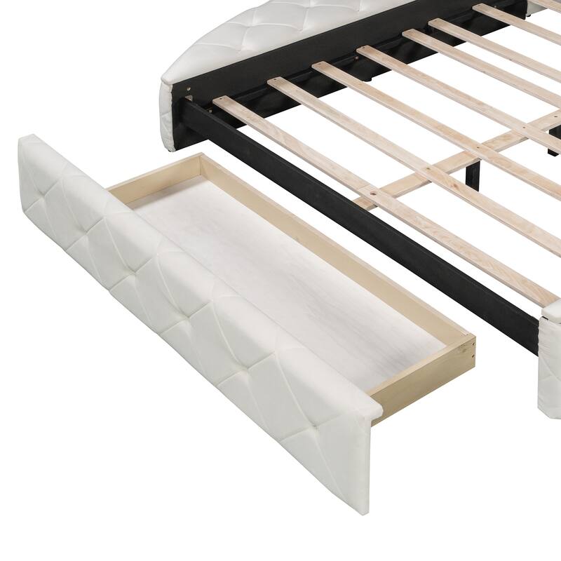 Upholstered Platform Bed Queen Size Storage Velvet Bed with Wingback Headboard and 1 Big Drawer,2 Side Storage Stool