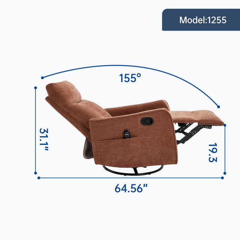 Roomfitters Swivel Rocker Recliner Chair, Manual Fabric Massage Glider Sofa with Heat and 360-Degree Pivot, Living Room