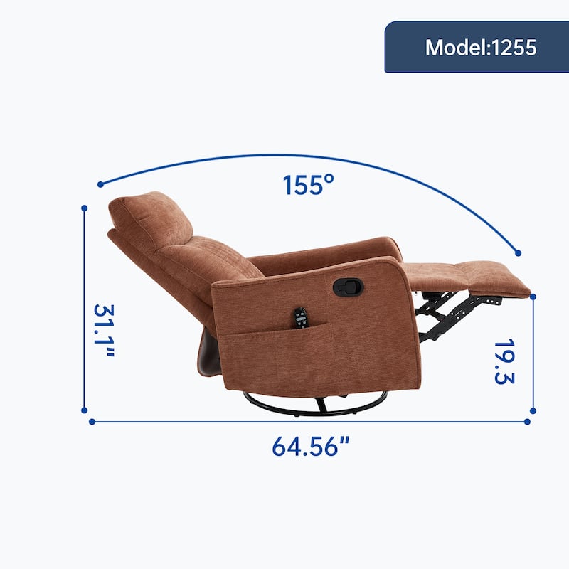 Swivel Recliner Chair with Heat & Massage, Heavy Duty Manual Recliner Chair, Glider Rocker Chair with Side Pocket