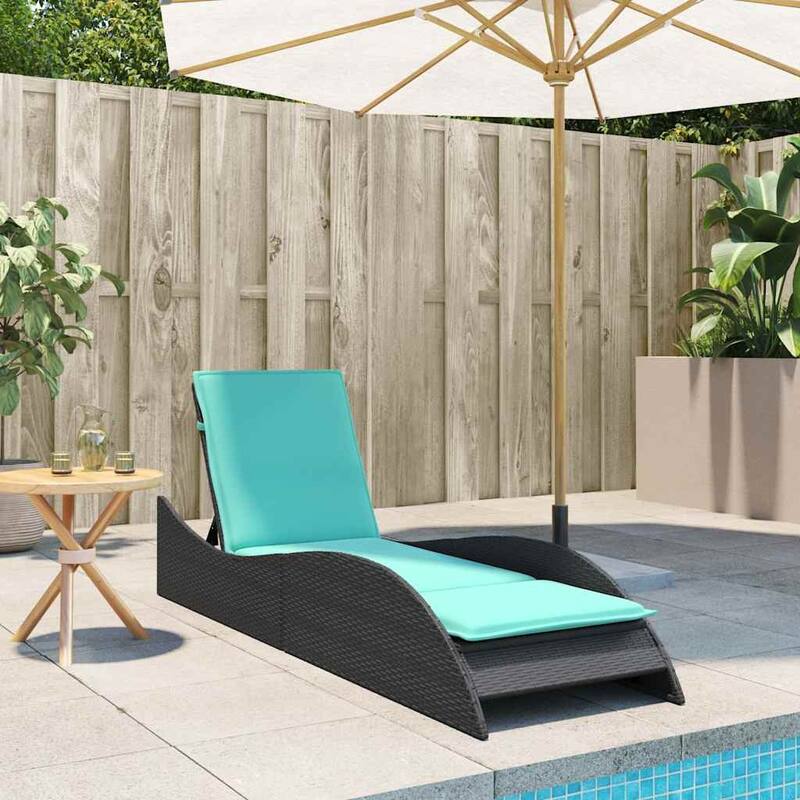 vidaXL Sun Lounger with Cushion Chaise Lounge Poly Rattan Brown/Gray/Black - 60 x 205 x 54/63/28.7