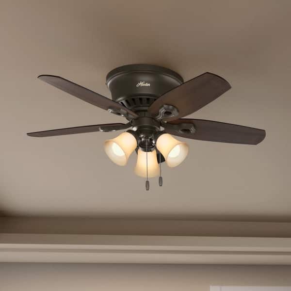 slide 2 of 19, Hunter 42" Builder Low Profile Ceiling Fan with 3-Light LED Light Kit and Pull Chain New Bronze