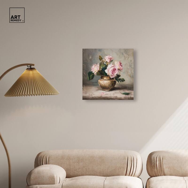 Pink Petals and Brass Canvas by Art Remedy, Gallery Wrapped