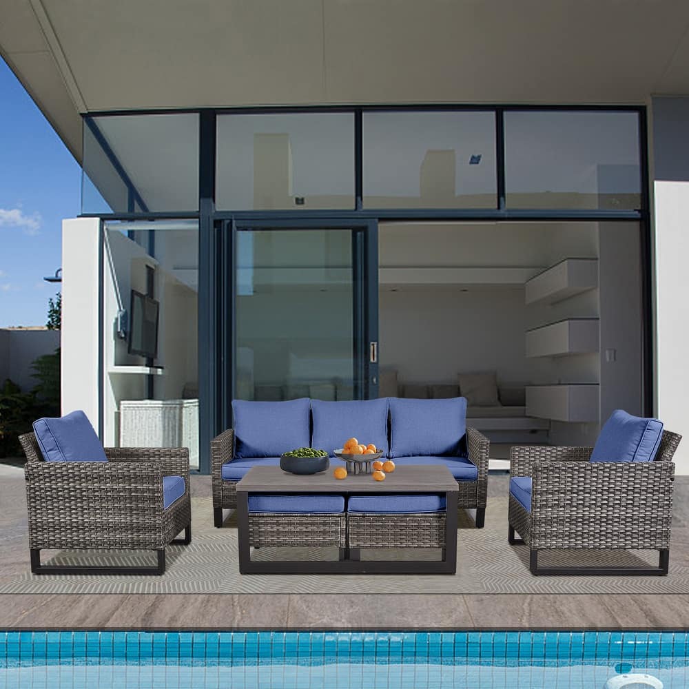 6 Piece Outdoor Sofa with Chair with Ottoman Set