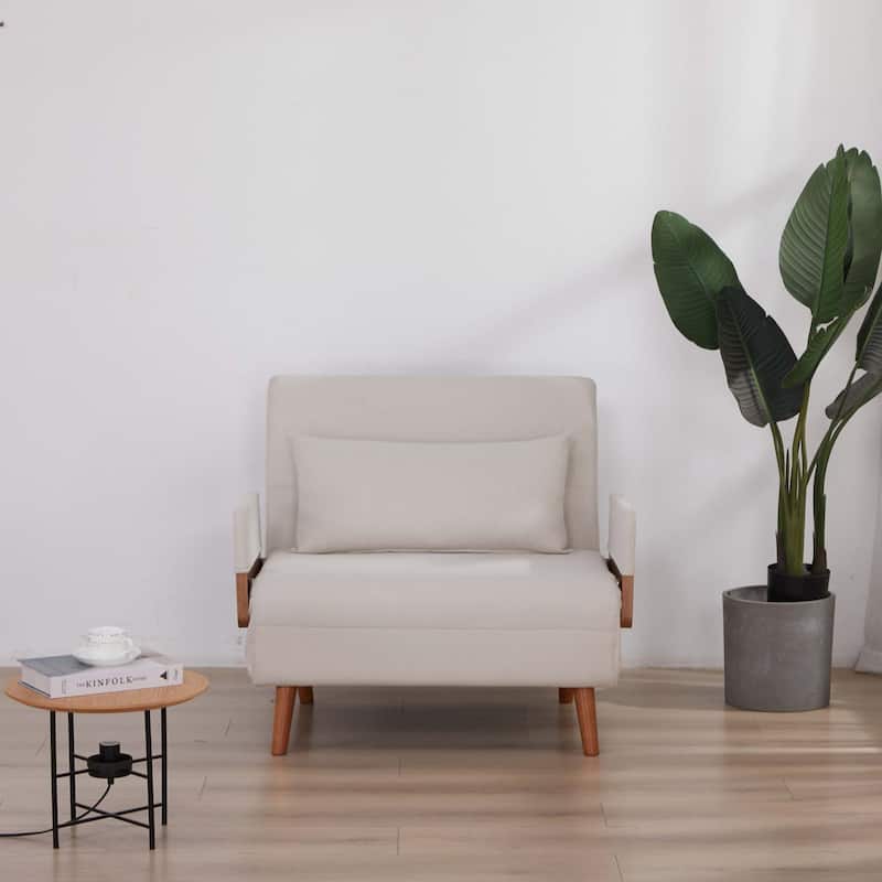 GDFStudio - Evaristo Convertible Cotton-Linen Sofa Bed with 3-Fold Rapid Transform Mechanism