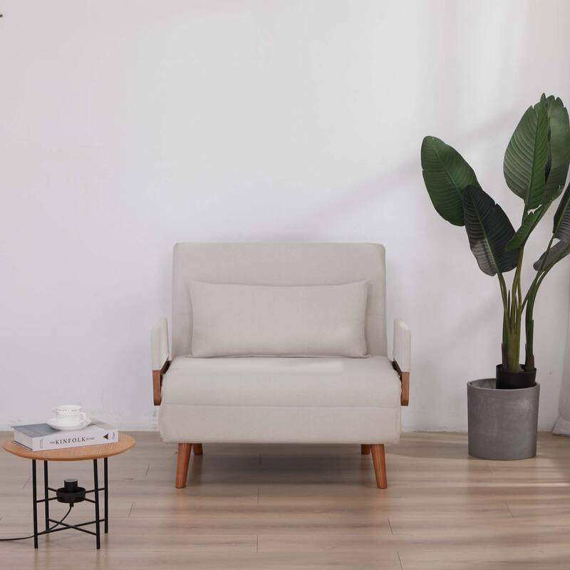 Modern Foldable Sofa Bed - Single Sleeper with Linen Fabric, 6-Level Adjustable Backrest, Converts in 10 Sec, Silent Hinges