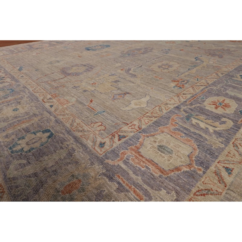 Vegetable Dye Oushak Turkish Rug Hand-Knotted Bedroom Wool Carpet - 9'2"x 12'0"