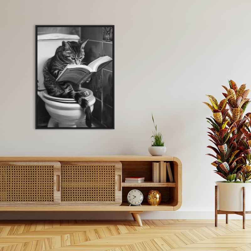 Literary Litter Box Cat by Niky Rahner Framed Canvas Wall Art