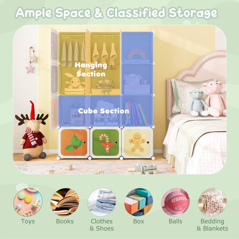 Costway 12-Cube Kids Wardrobe Baby Dresser Bedroom Armoire Clothes