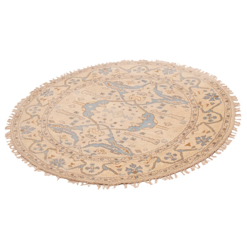 ECARPETGALLERY Hand-knotted Royal Oushak Ivory Wool Rug - 4'10 x 4'10