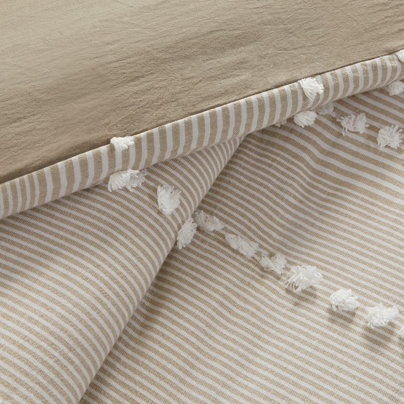 Harbor House Anslee Taupe 3 Piece Cotton Yarn Dyed Duvet Cover Set