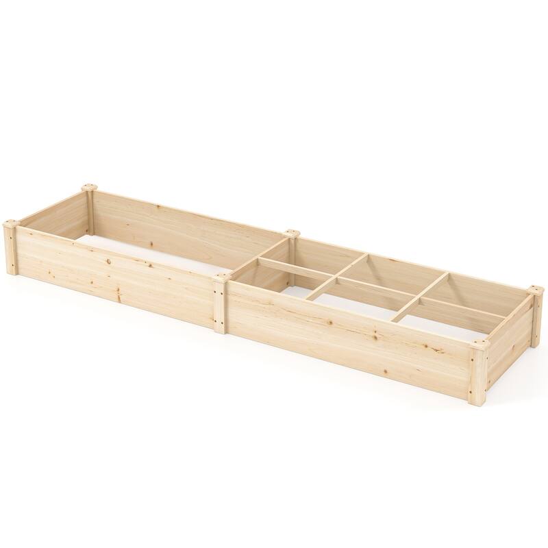 Wooden Raised Garden Bed Elevated Patio Planter w/7 Plant cubicle - Natural
