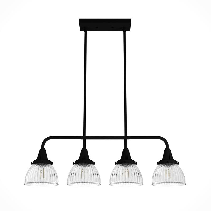 Hunter Cypress Grove 4-Light Linear Chandelier - Kitchen Island, Dining Room - Clear Fluted Glass - Transitional, Industrial