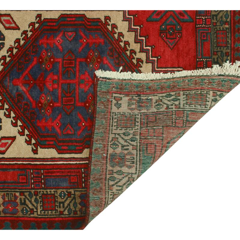 Fine Vintage Distressed Bushra Beige/Red Runner - 3'5" x 11'2"