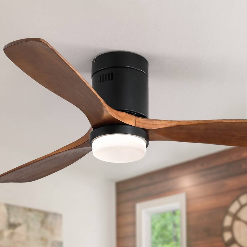 Modern Ceiling Fan Light with Light and 6 Wind Speeds, 3 Solid Wood Blades for Bedroom and Living Room