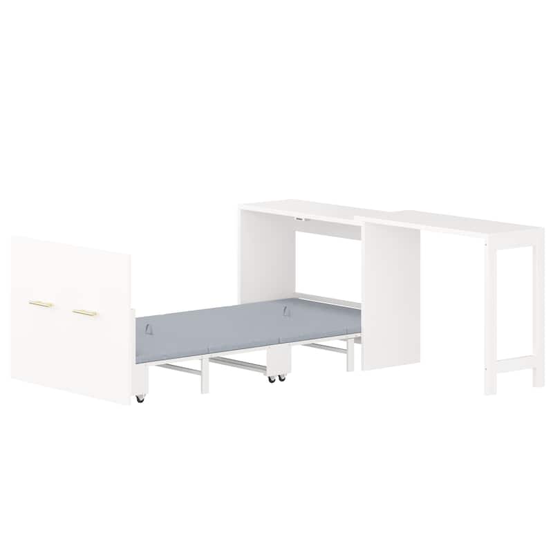 Murphy Cabinet Bed with Adjustable Position Desk - White