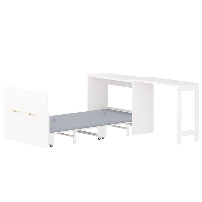 Twin Size Murphy Cabinet Bed with Adjustable Position Desk, Murphy Chest Dresser Bed with Foldable Cushion