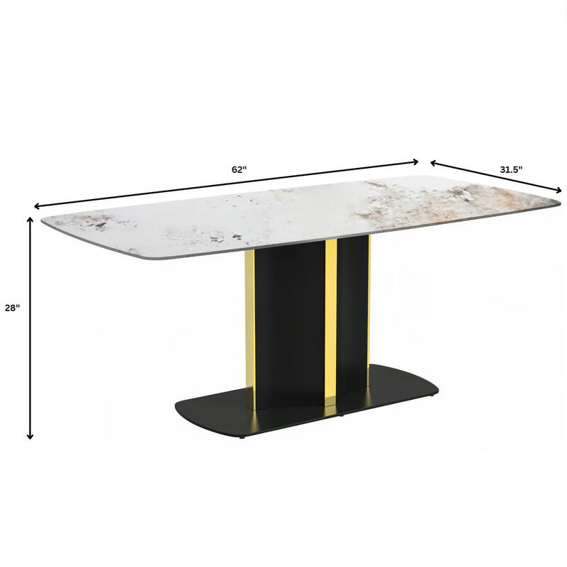 Sylva Dining Table Rectangular Tabletop in Gold Pedestal Base