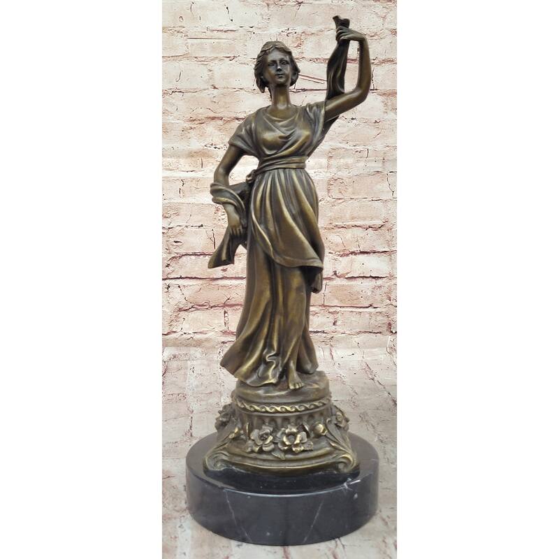 Roman Woman In Flowing Robes - Bronze Metal Sculpture Statue Original Art By Milo