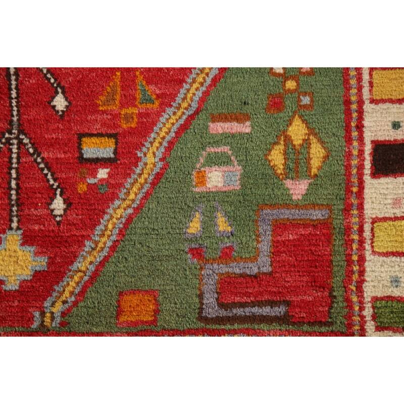 Geometric Red Abadeh Persian Vintage Area Rug Handmade Wool Carpet - 2'3"x 3'6"